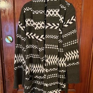 POLO RALPH LAUREN GEOMETRIC MOTIF SHAWL COLLAR GREEN IVORY BELTED CARDIGAN Small